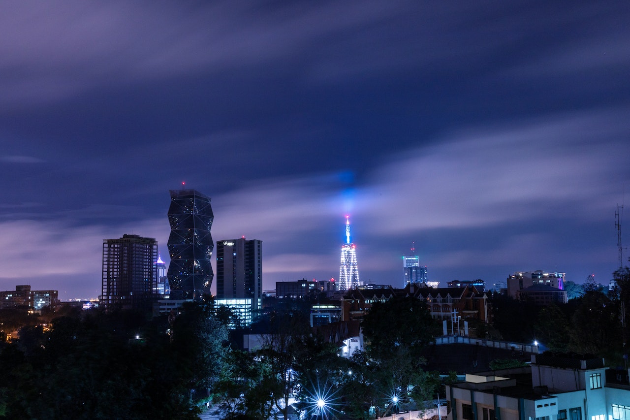 Aerial view of Nairobi city at night