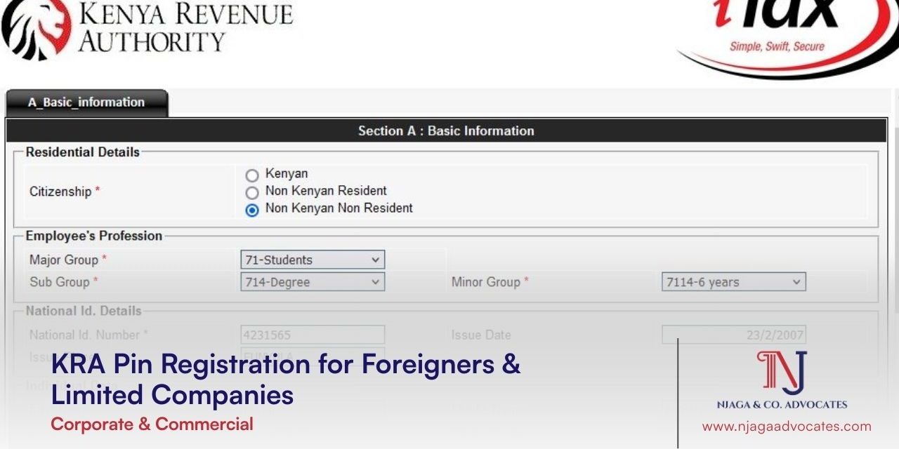 KRA Pin Registration for Foreigners & Limited Companies