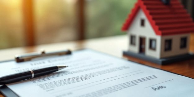 title deed on a clip board with a pen on it next to a house | A Comprehensive Guide to the Conversion of Titles in Kenya | Njaga & Co Advocates LLP real estate law firm