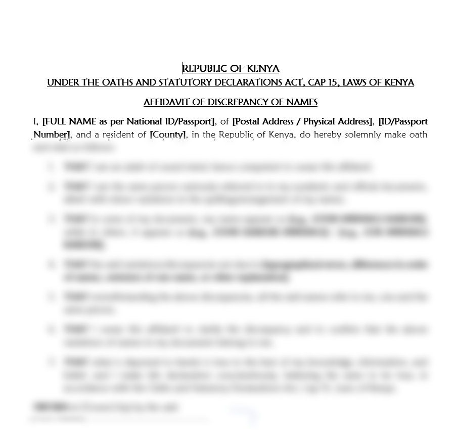 Affidavit of Discrepancy of Names