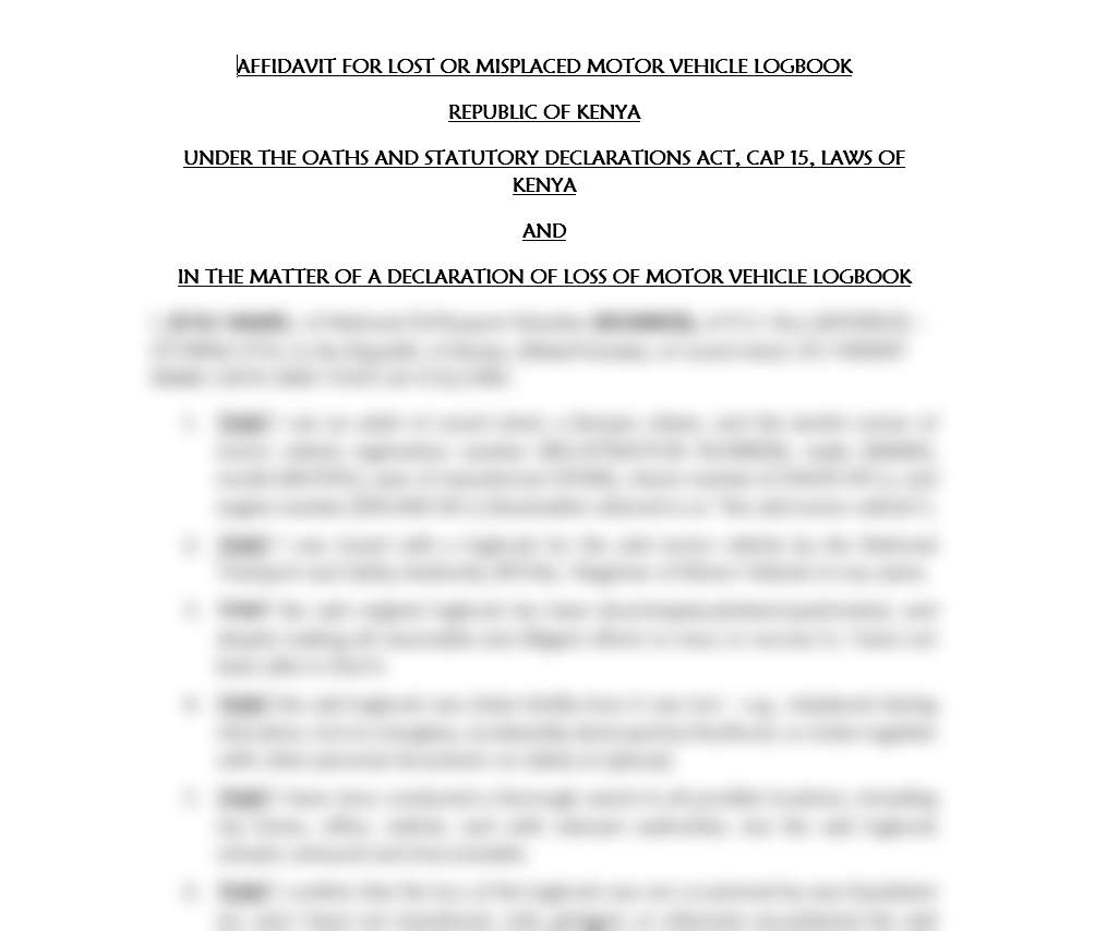 Affidavit for Lost or Misplaced Motor Vehicle Logbook | Free downloadable legal documents