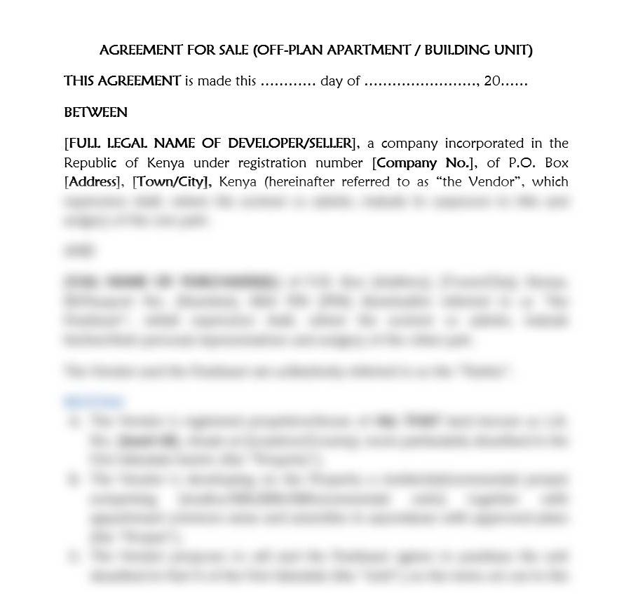 Agreement For Sale (Off-Plan Apartment / Building Unit)