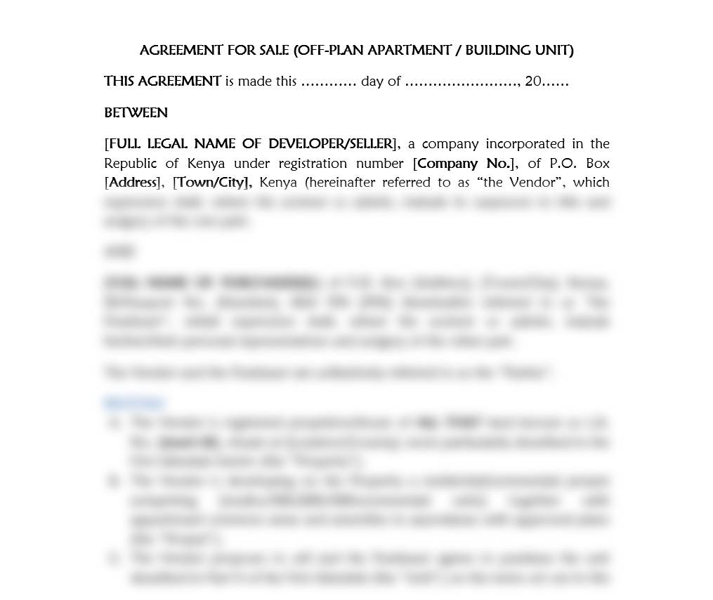 Agreement For Sale (Off-Plan Apartment / Building Unit)