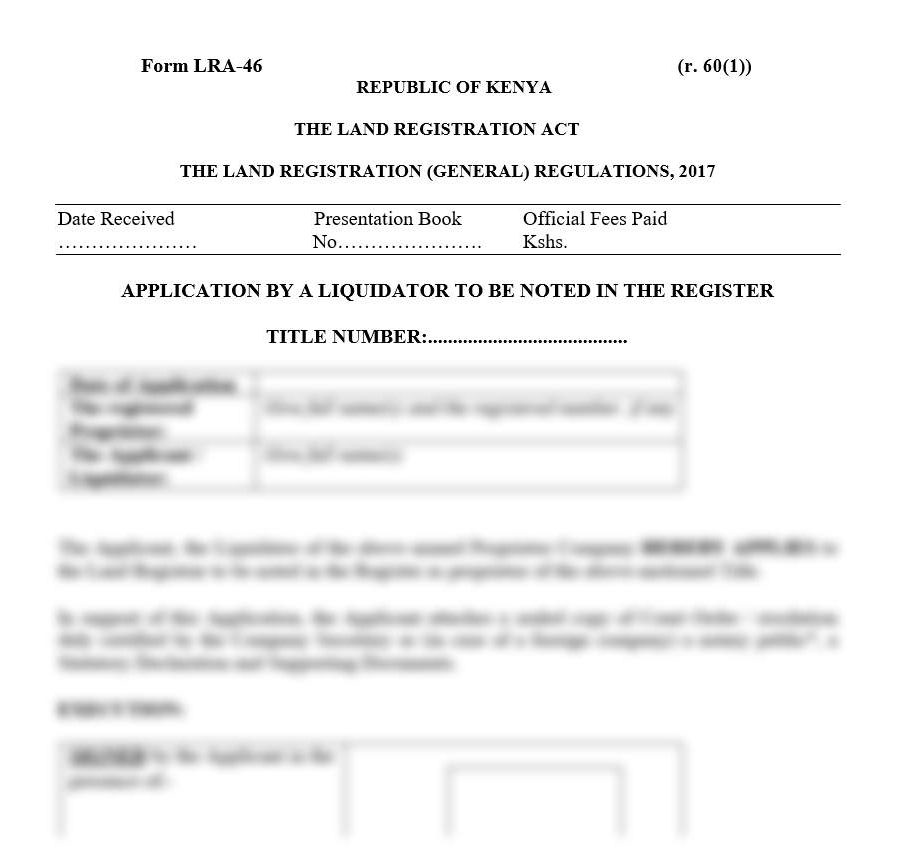 Application by a Liquidator to be Noted in the Register - Form LRA-46