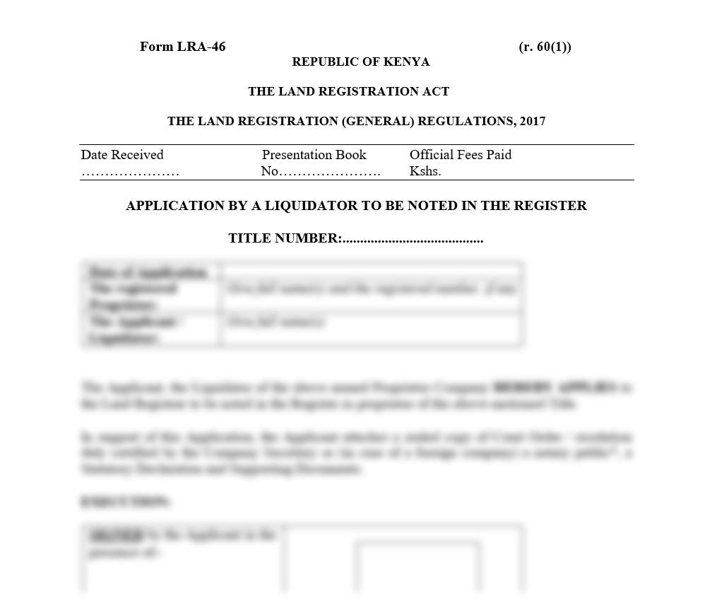 Application by a Liquidator to be Noted in the Register - Form LRA-46