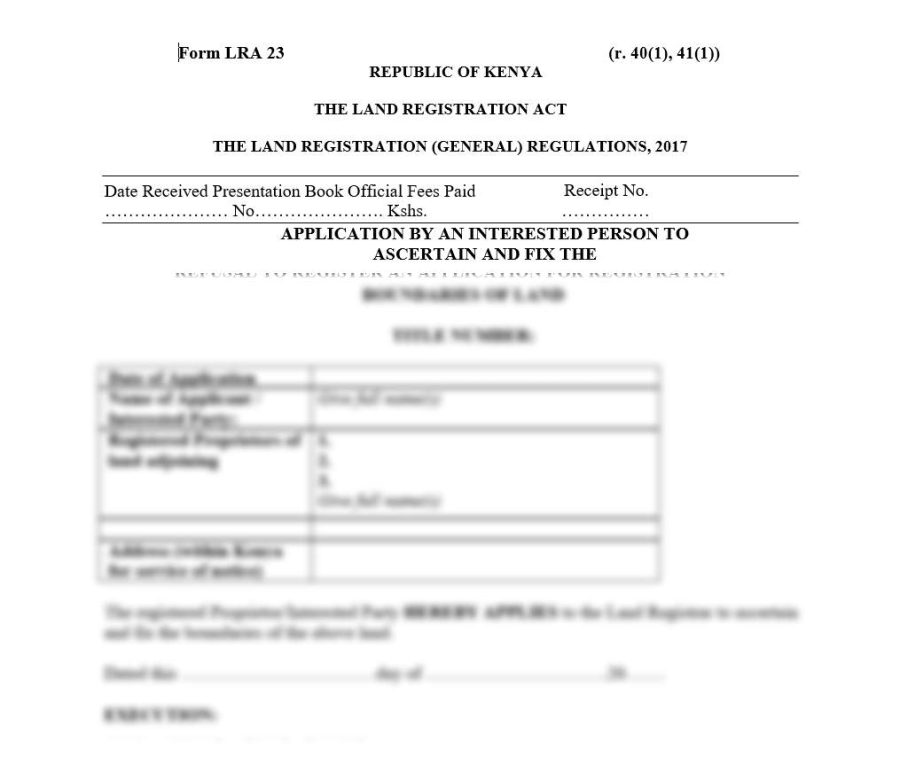 Application by an Interested Person to Ascertain and Fix Land Boundaries - Form LRA-23