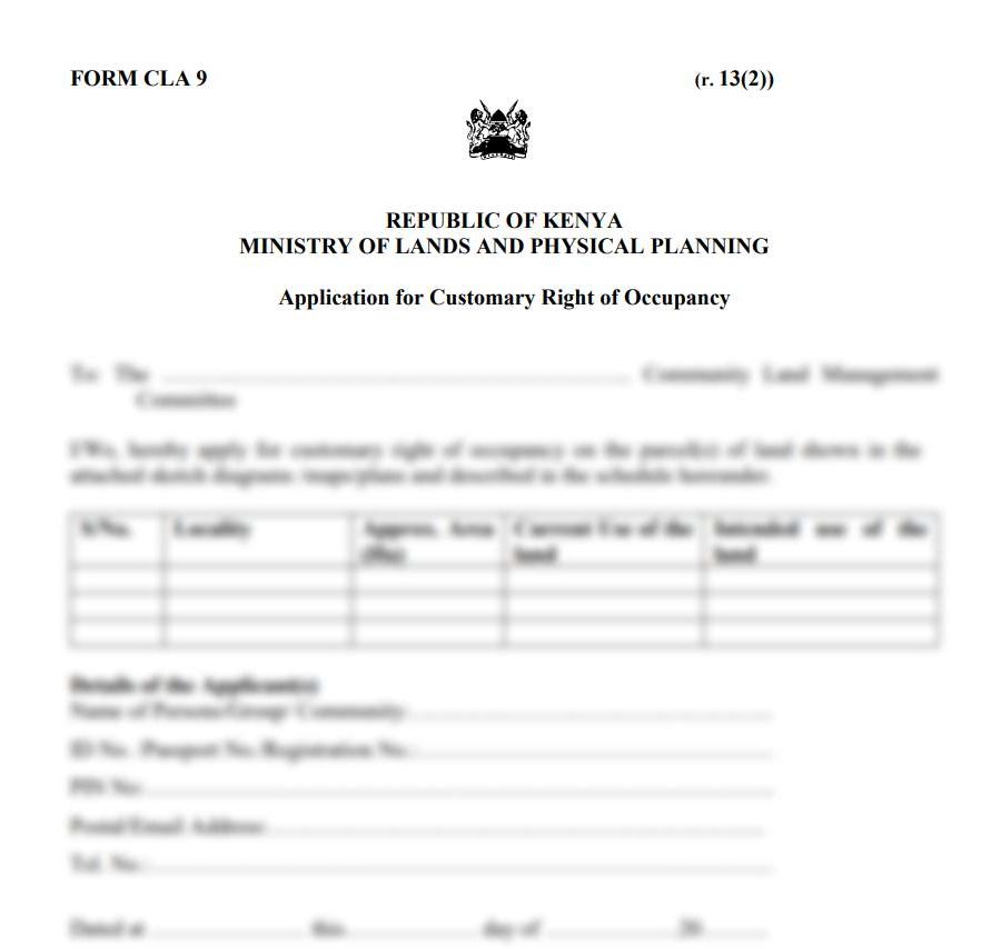 Application for Customary Right of Occupancy