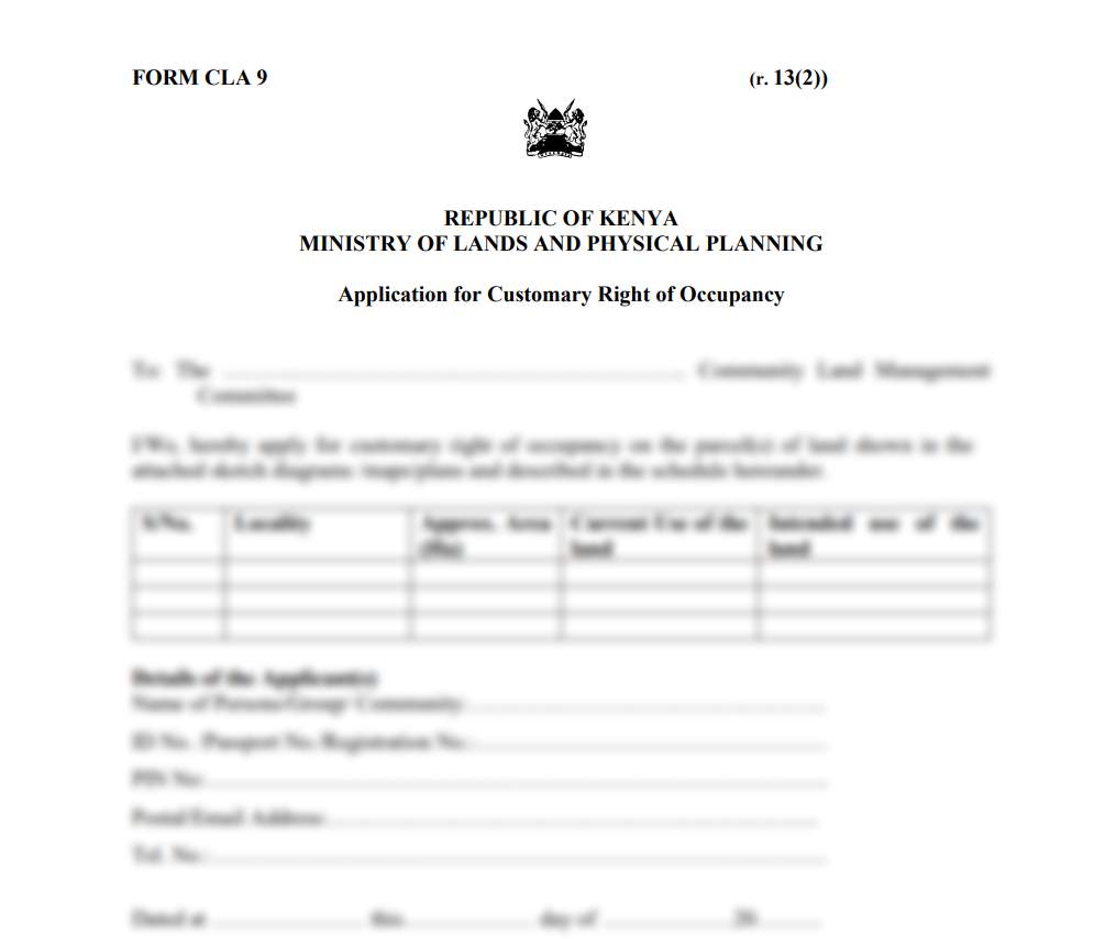 Application for Customary Right of Occupancy