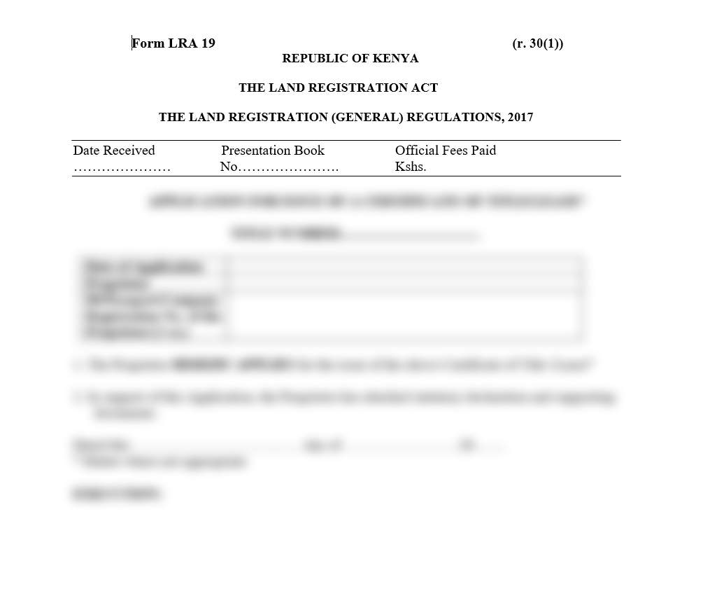 Application for Issue of a Certificate of Title Lease - Form LRA-19