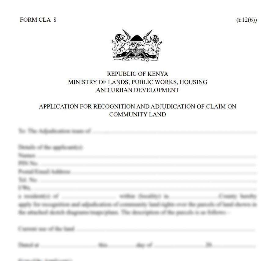 Application for Recognition and Adjudication of Claim on Community Land
