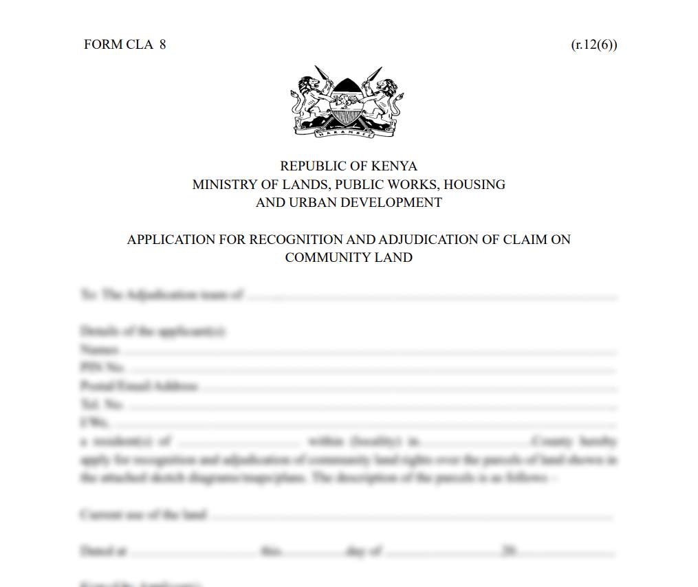 Application for Recognition and Adjudication of Claim on Community Land