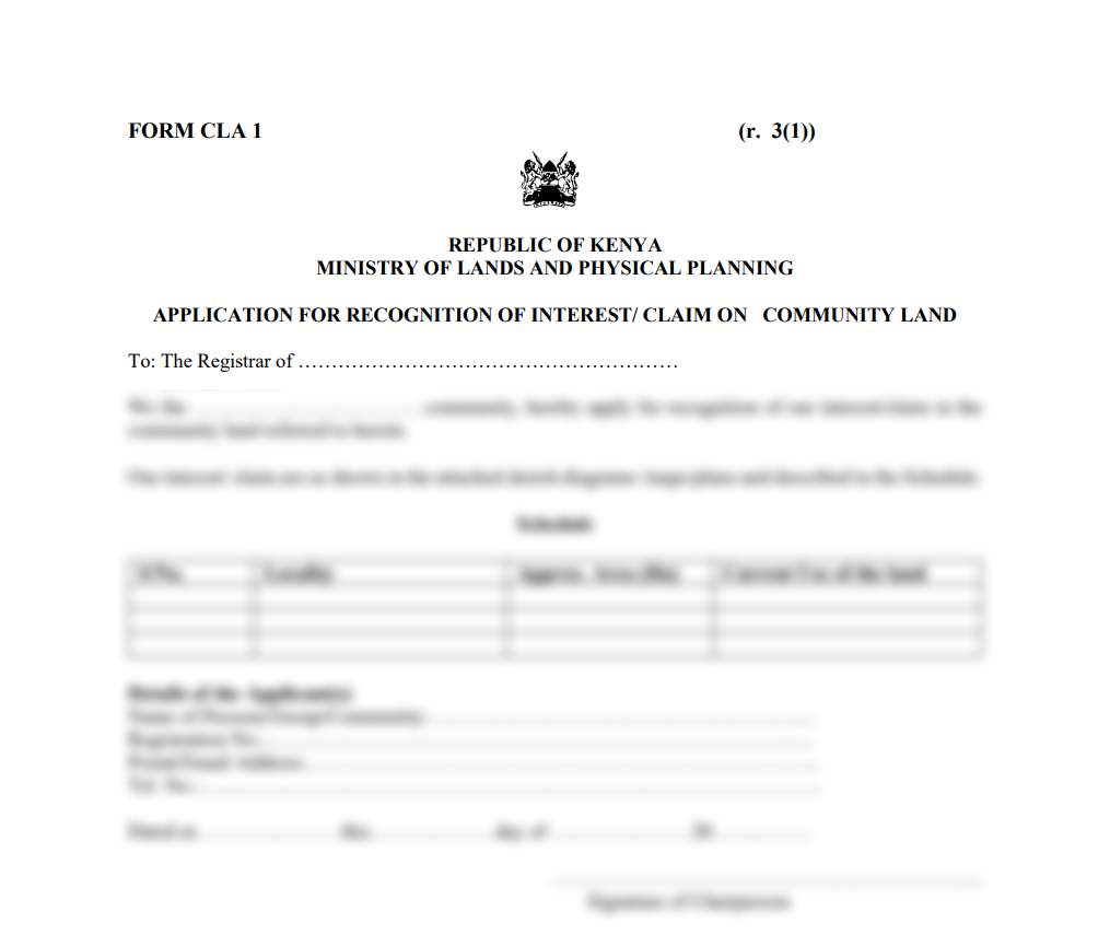 Application for Recognition of Interest/ Claim on Community Land - Form CLA-1