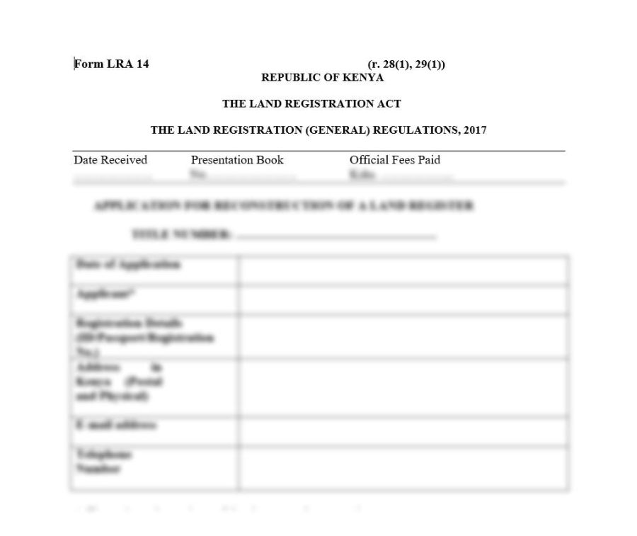 Application for Reconstruction of a Land Register - Form LRA-14