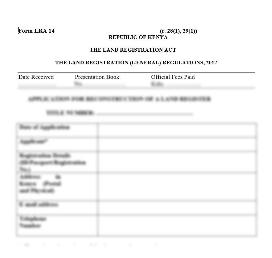 Application for Reconstruction of a Land Register - Form LRA-14