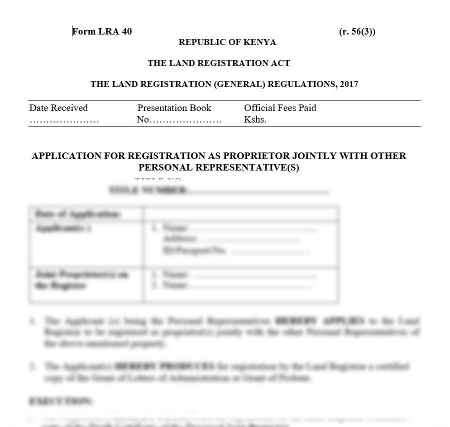 Application for Registration as Proprietor Jointly with other Personal Representatives - Form LRA-40
