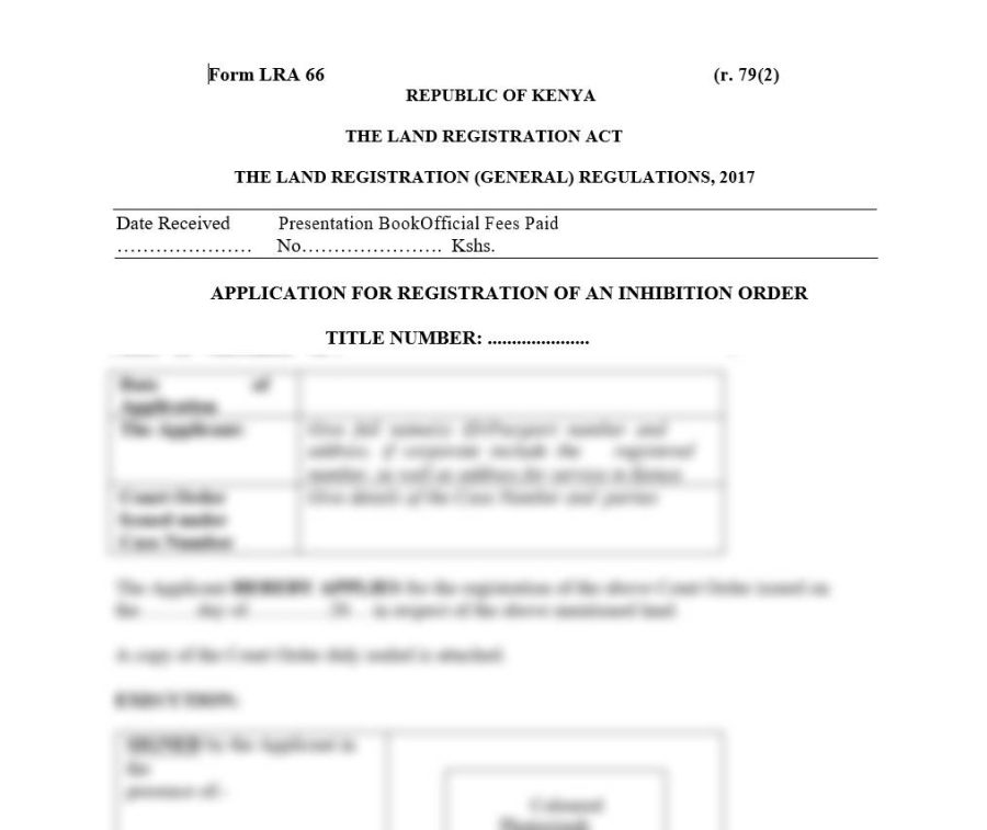 Application for Registration of an Inhibition Order - Form LRA-66