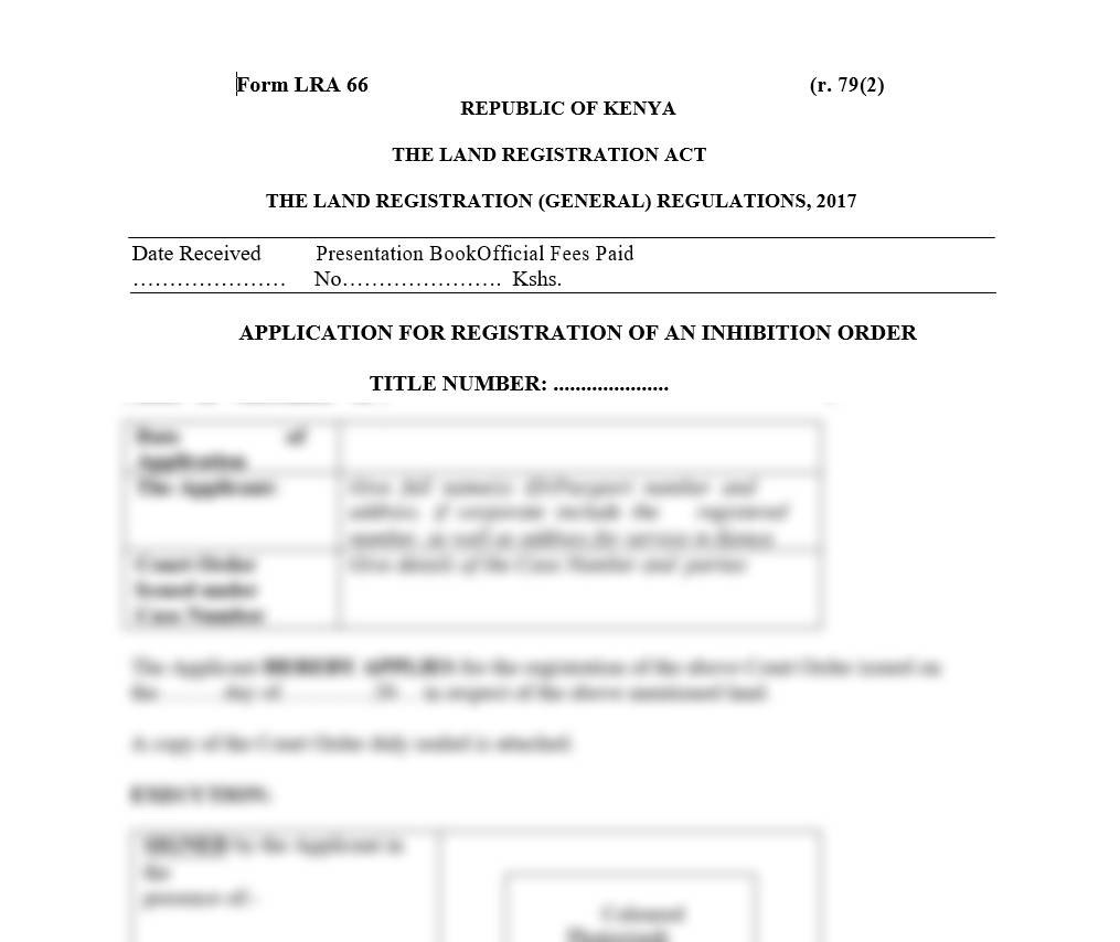 Application for Registration of an Inhibition Order - Form LRA-66