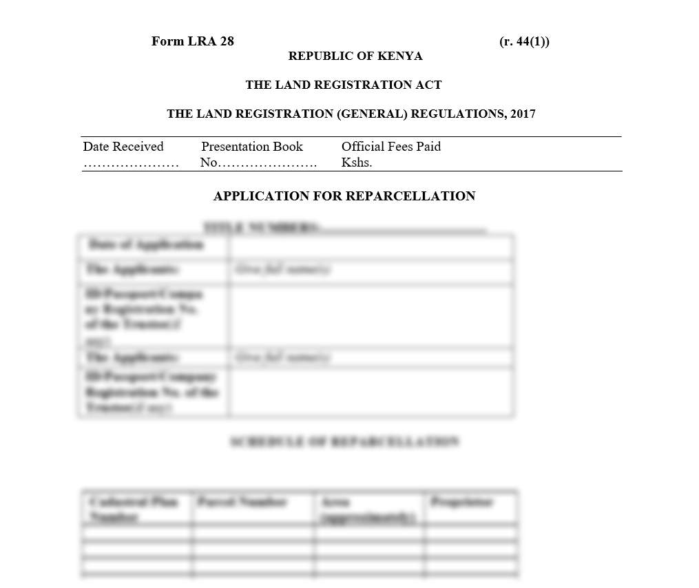 Application for Reparcellation - Form LRA-28