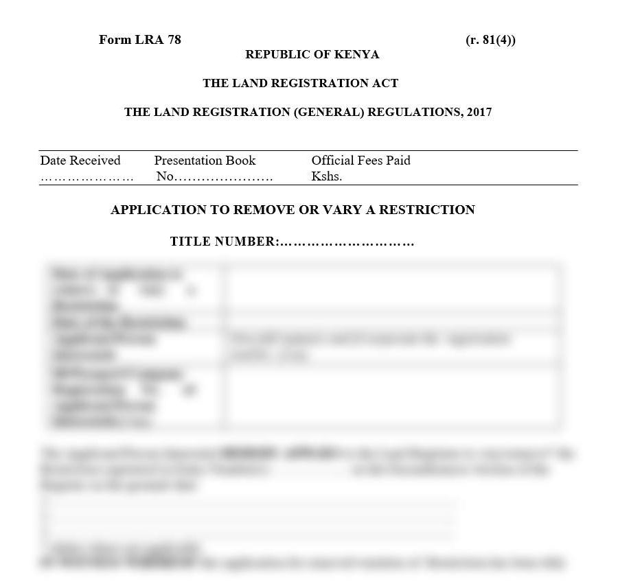 Application to Remove or Vary a Restriction | Land registration free legal documents