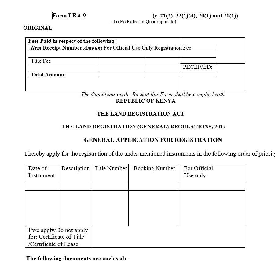 Application to be Noted in the Register as a Spouse – Form LRA-10 | land forms in kenya