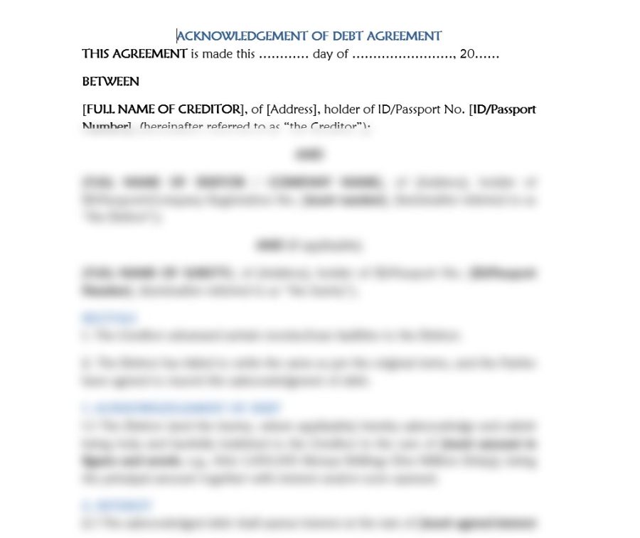 Acknowledgment of Debt Agreement