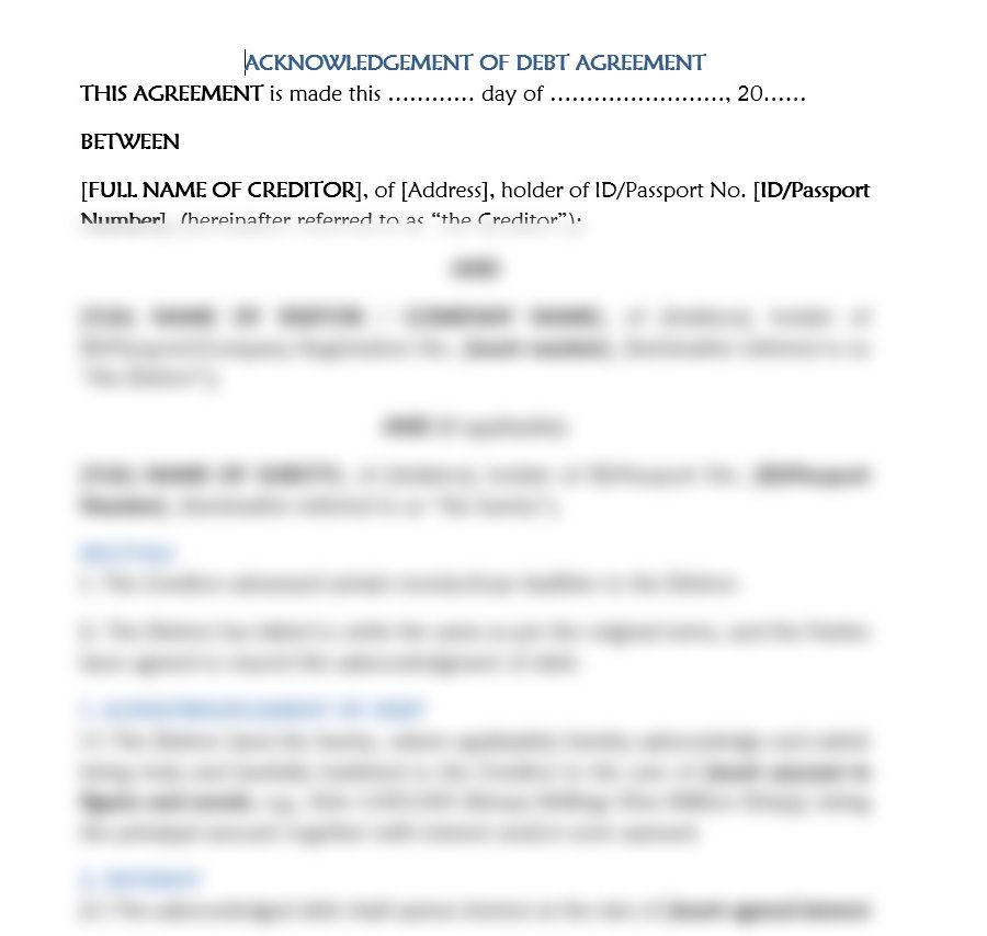 Acknowledgment of Debt Agreement