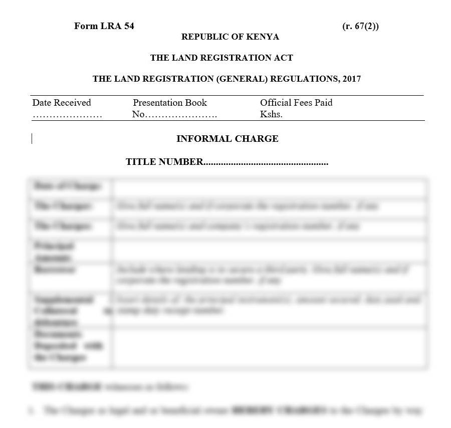 Informal Charge - Form LRA-54 | land forms free in kenya
