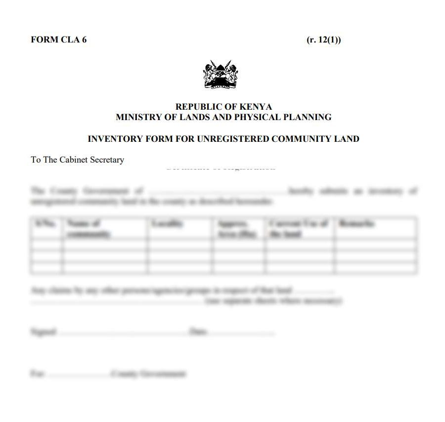 Inventory Form for Unregistered Community Land