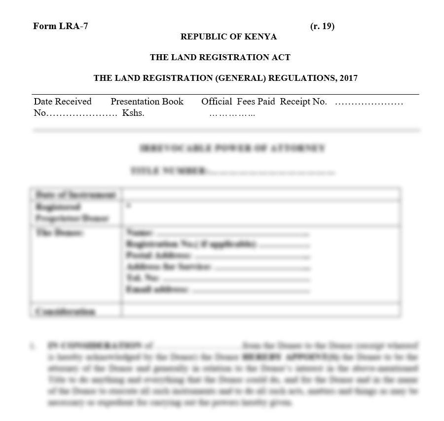 Irrevocable Power of Attorney - LRA-7 | succession in kenya