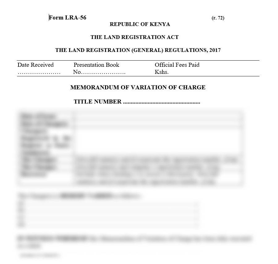 Memorandum of Variation of Charge - Form LRA-56 | free land forms in kenya