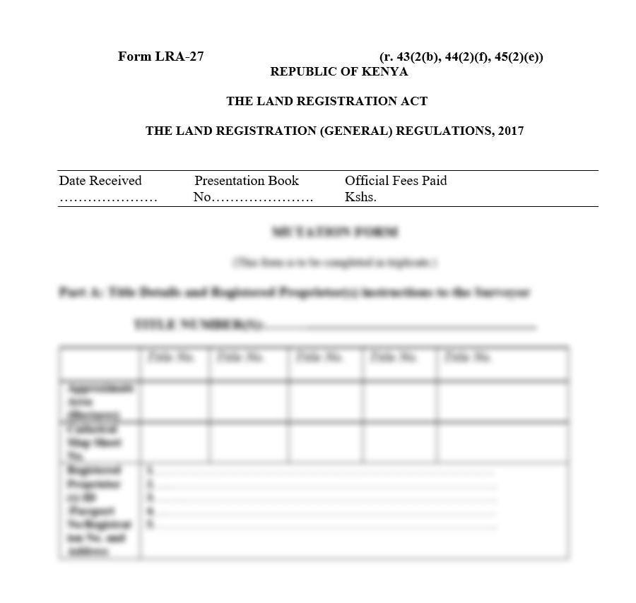 Mutation Form - Form LRA-27 | land forms in kenya