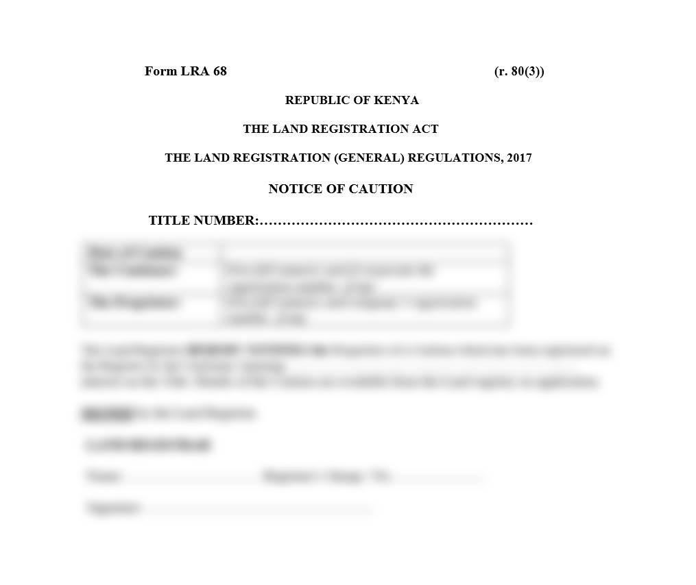 Notice of Caution - Form LRA-68