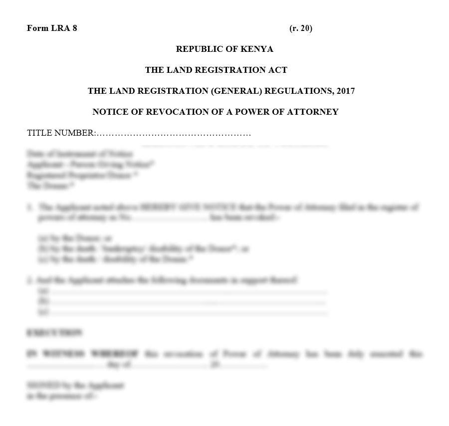 Notice of Revocation of a Power of Attorney - LRA-8 | POA form | legal documents