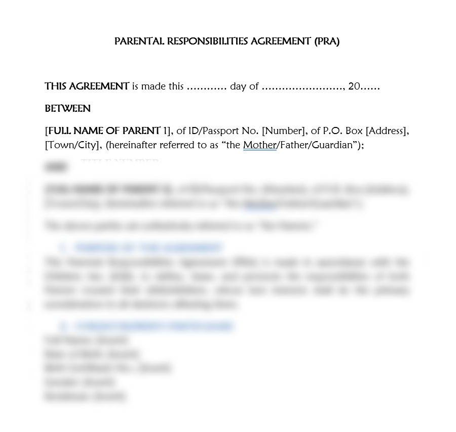 Parental Responsibilities Agreement PRA (PRA)