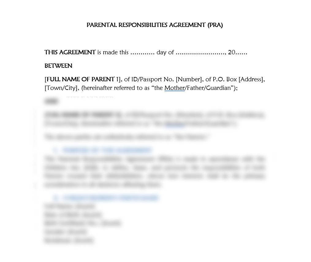 Parental Responsibilities Agreement PRA (PRA)