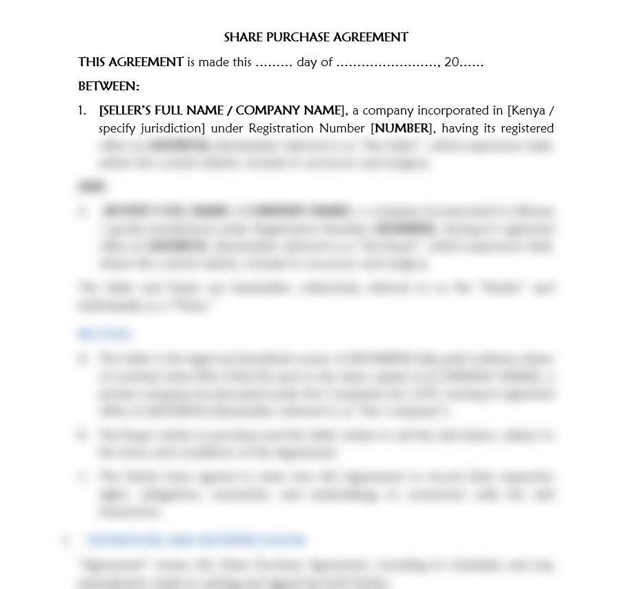 SHARE PURCHASE AGREEMENT by Njaga Advocates Kenya | free legal documents