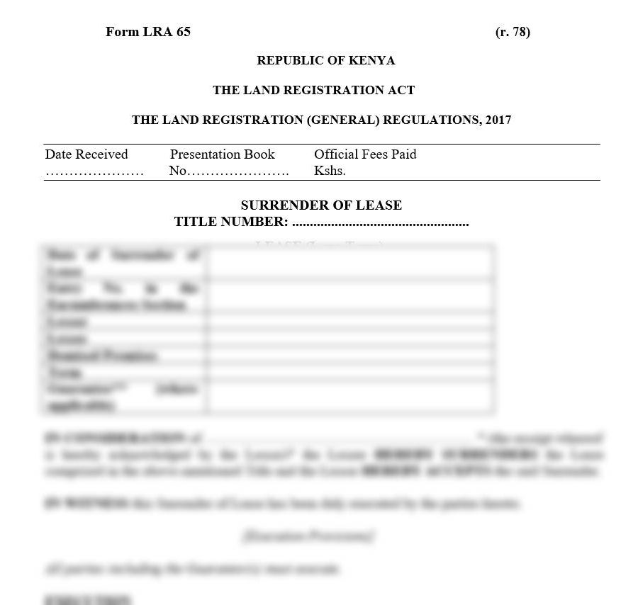 Surrender of Lease - Form LRA-65