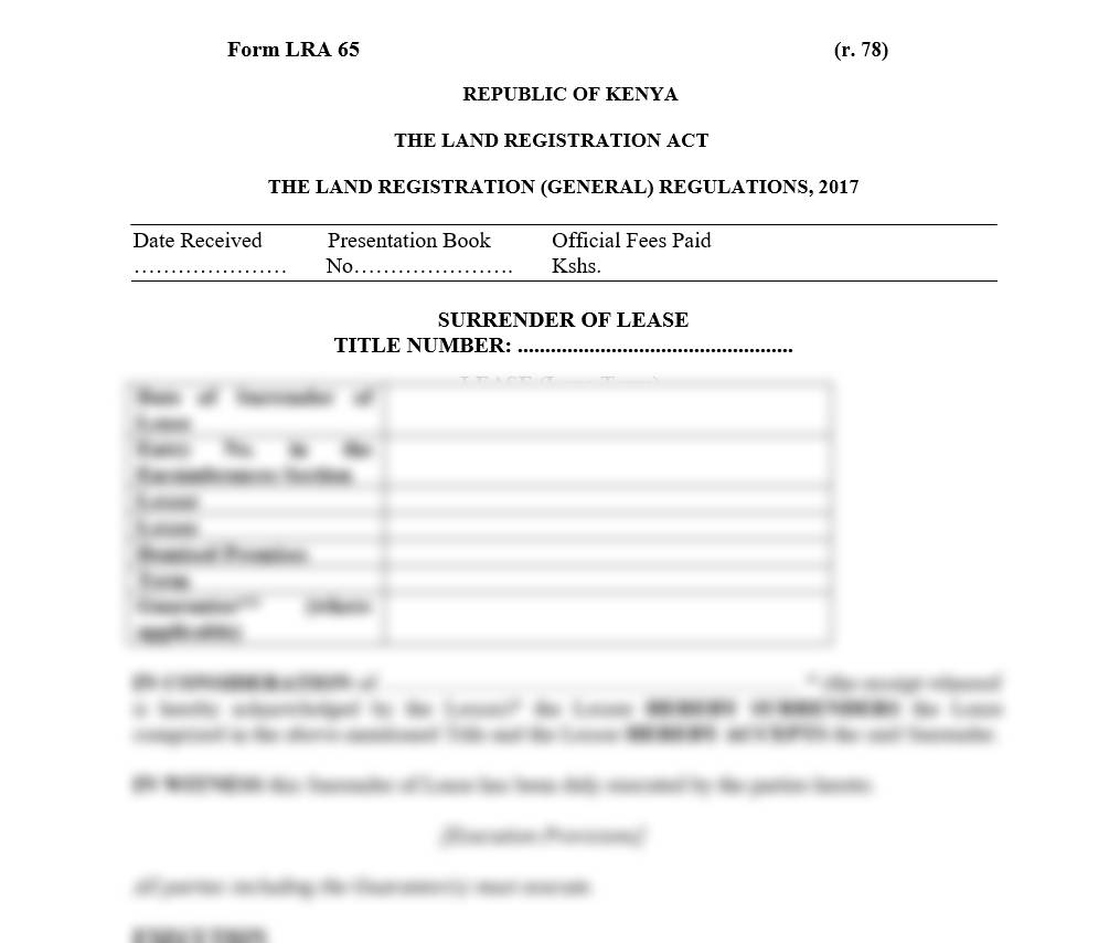 Surrender of Lease - Form LRA-65