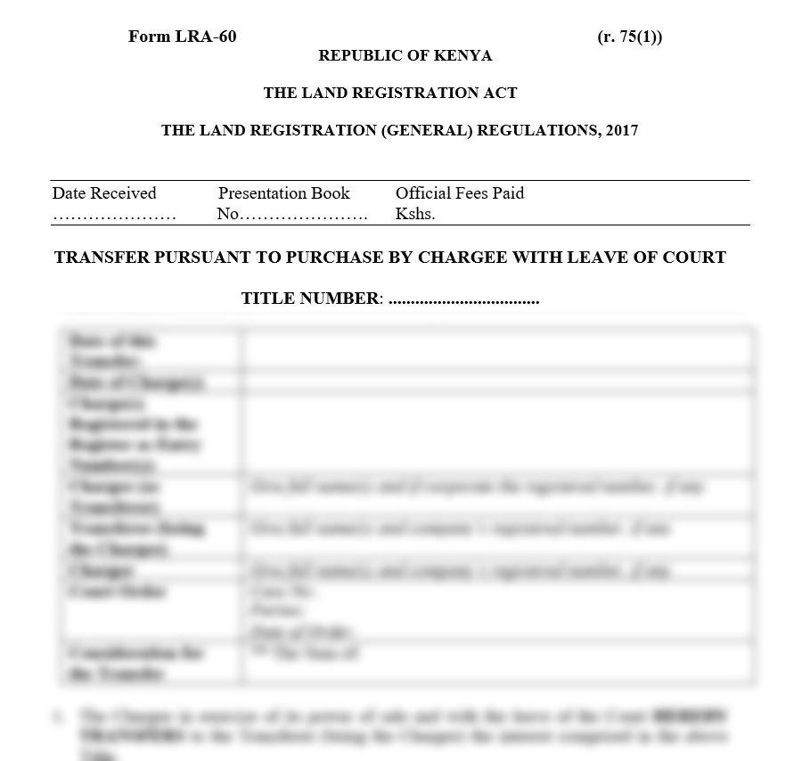 Transfer Pursuant to Purchase by Chargee with Leave of Court - Form LRA-60