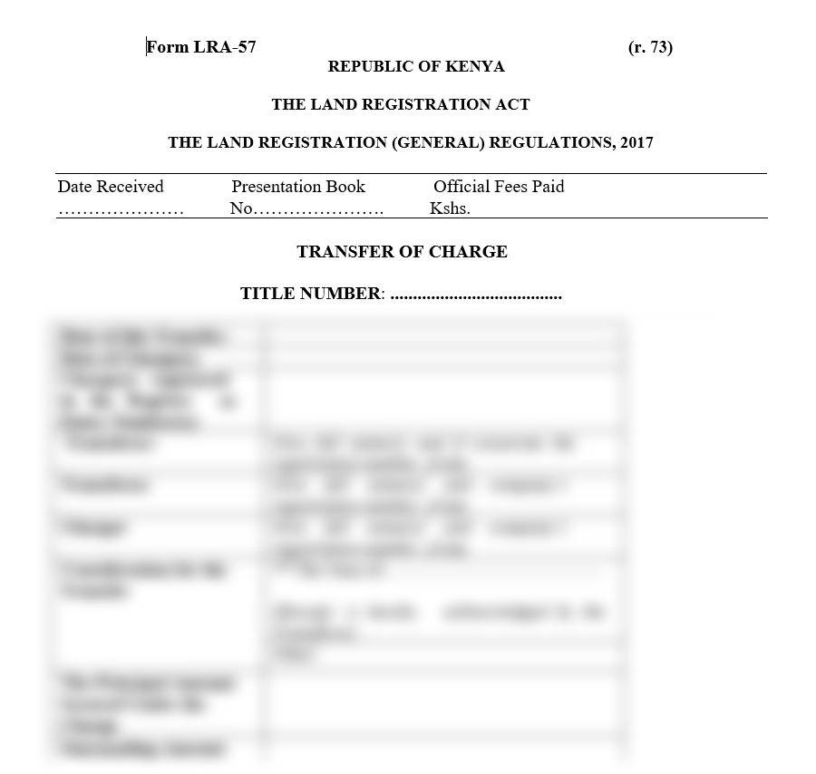 Transfer of Charge - Form LRA-57 | land forms in Kenya