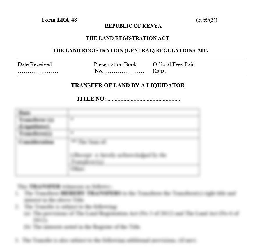Transfer of Land by a Liquidator - Form LRA-48 | land forms online