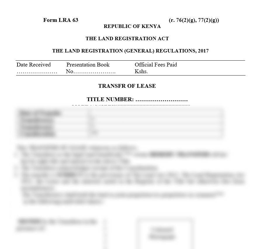 Transfer of Lease - Form LRA-63