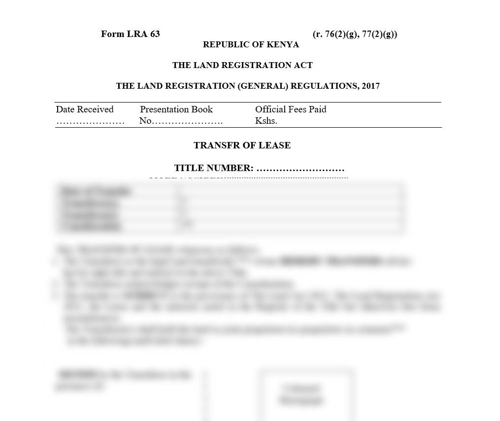 Transfer of Lease - Form LRA-63