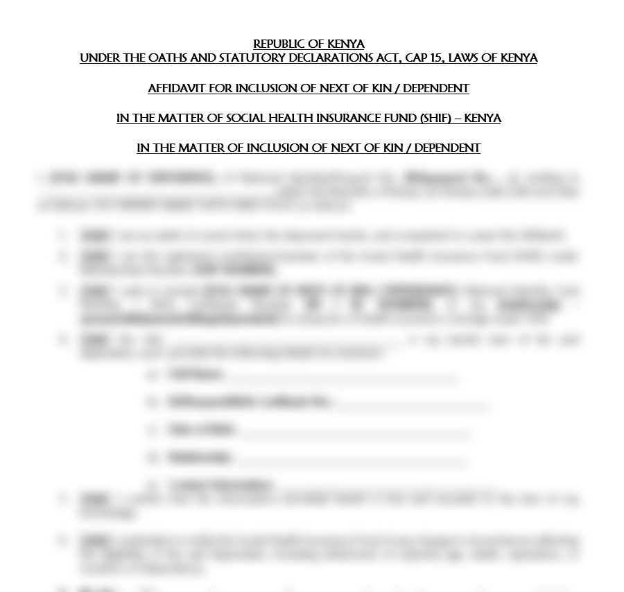 Affidavit for Inclusion of Next of Kin or Dependent in SHIF