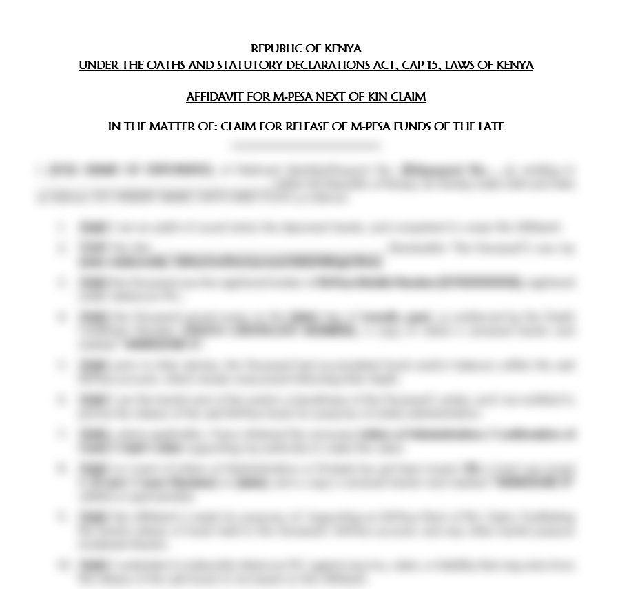 Affidavit for M-Pesa Next of Kin Claim
