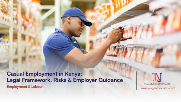 Supermarket attendant arranging items in the supermarket aisle showing Casual Employment in Kenya concept | employment law in kenya
