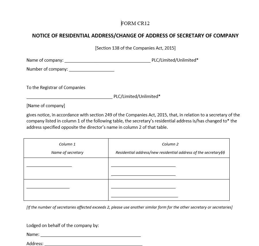 Notice of Residential Address