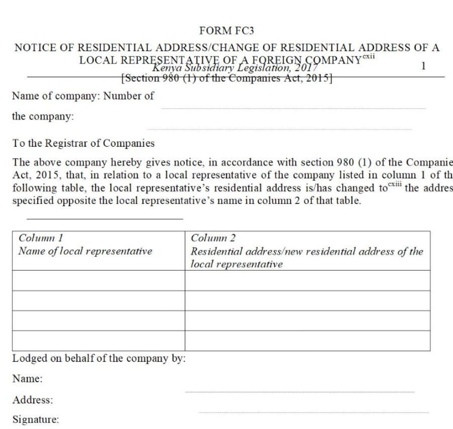 Notice of Residential Address/ Change of Residential Address of a Local Representative of a Foreign Company - FC3