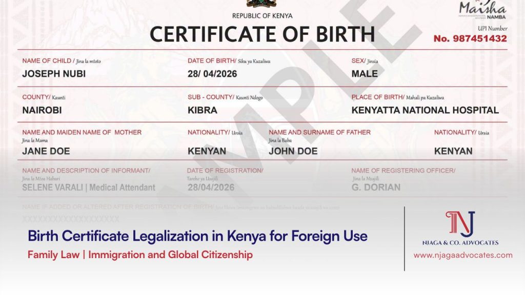Birth Certificate Legalization in Kenya for Foreign Use